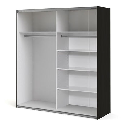 Verona Sliding Wardrobe 180cm in Black Matt with Black Matt Doors with 5 Shelves