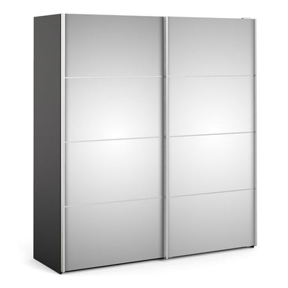 Verona Sliding Wardrobe 180cm in Black Matt with Mirror Doors with 5 Shelves