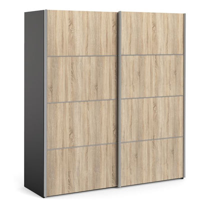 Verona Sliding Wardrobe 180cm in Black Matt with Oak Doors with 5 Shelves