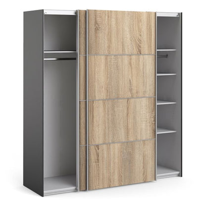 Verona Sliding Wardrobe 180cm in Black Matt with Oak Doors with 5 Shelves