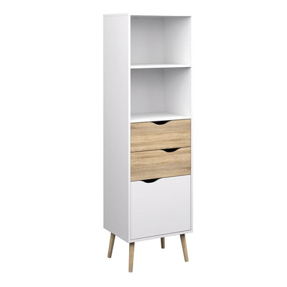 Oslo Bookcase 2 Drawers 1 Door in White and Oak