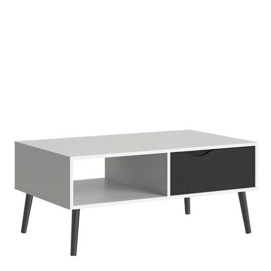 Oslo Coffee Table 1 Drawer 1 Shelf in White and Black Matt