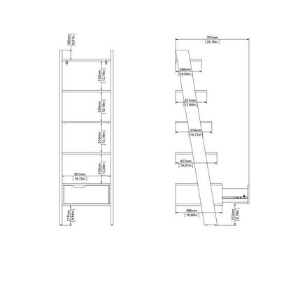 Oslo Leaning Bookcase 1 Drawer in White and Oak