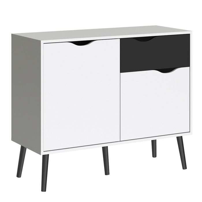 Oslo Sideboard Small 1 Drawer 2 Doors in White and Black Matt