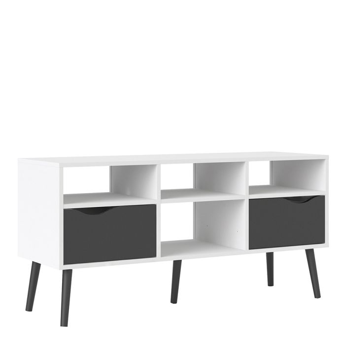 Oslo TV Unit Wide 2 Drawers 4 Shelves in White and Black Matt