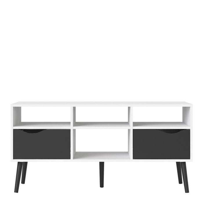 Oslo TV Unit Wide 2 Drawers 4 Shelves in White and Black Matt