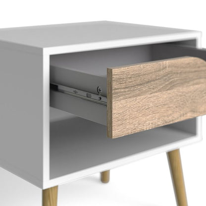 Oslo Bedside 1 Drawer in White and Oak