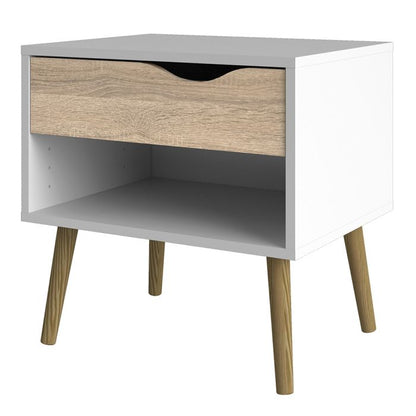 Oslo Bedside 1 Drawer in White and Oak