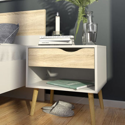 Oslo Bedside 1 Drawer in White and Oak