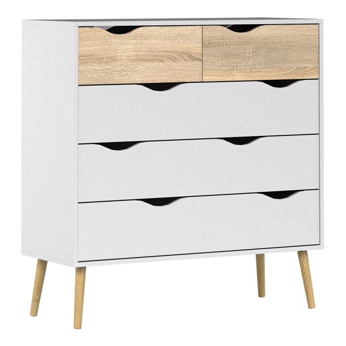 Oslo Chest of 5 Drawers in White and Oak