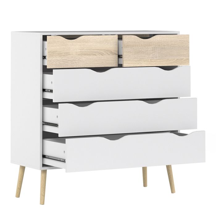 Oslo Chest of 5 Drawers in White and Oak