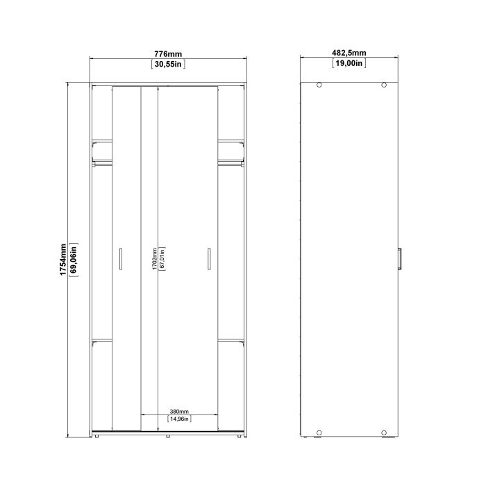 Space Wardrobe 2 Sliding Doors in White 1750