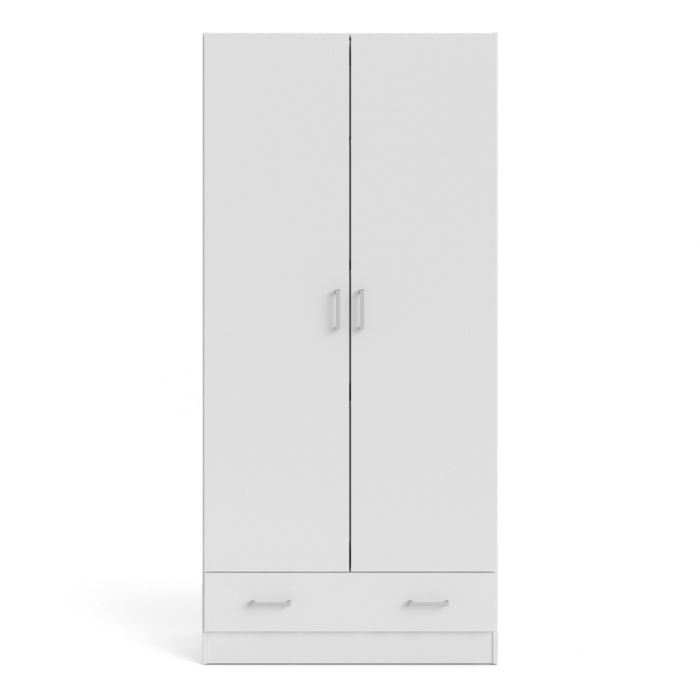 Space Wardrobe with 2 Doors + 1 Drawer in White 1750