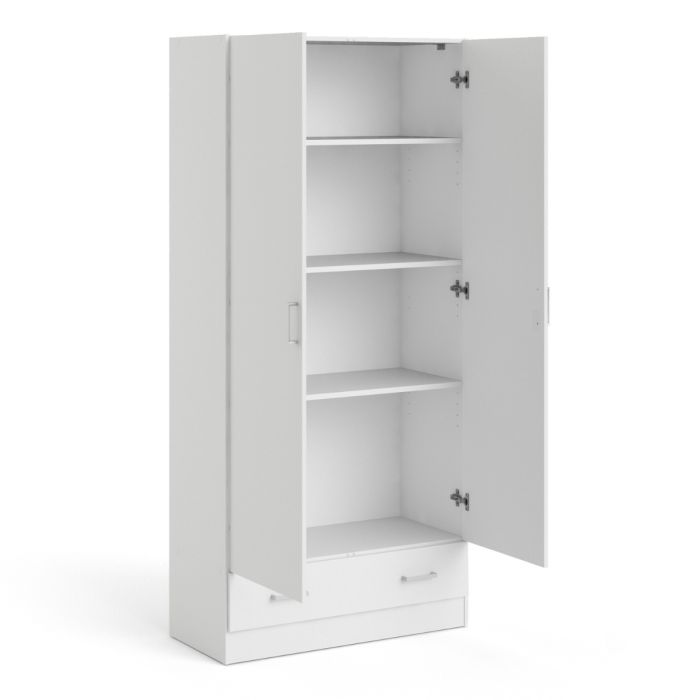 Space Wardrobe with 2 Doors + 1 Drawer in White 1750