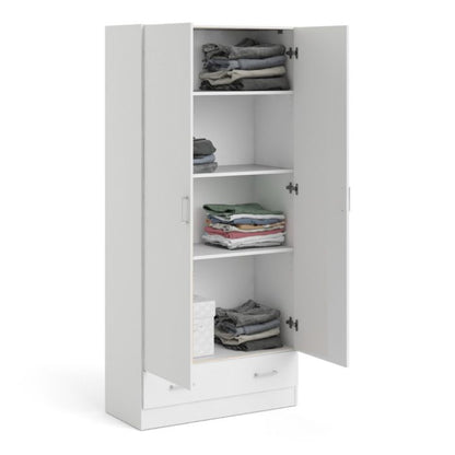 Space Wardrobe with 2 Doors + 1 Drawer in White 1750