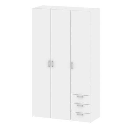 Space Wardrobe 3 Doors 3 Drawers in White 2000