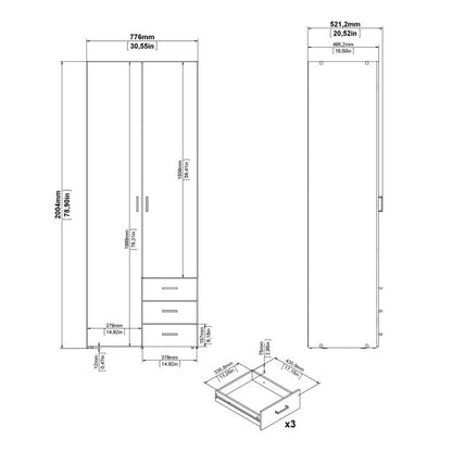 Space Wardrobe 2 Doors 3 Drawers in White 2000