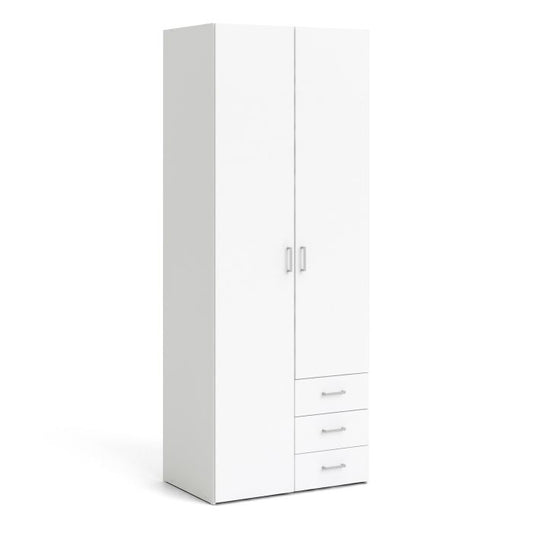 Space Wardrobe 2 Doors 3 Drawers in White 2000