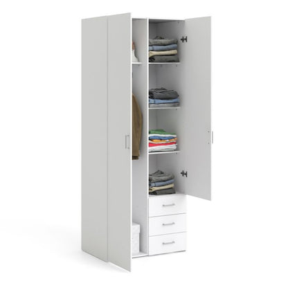 Space Wardrobe 2 Doors 3 Drawers in White 2000