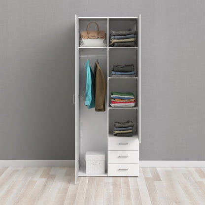 Space Wardrobe 2 Doors 3 Drawers in White 2000