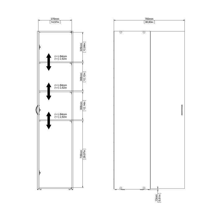 Space Wardrobe 1 Door in White 1750