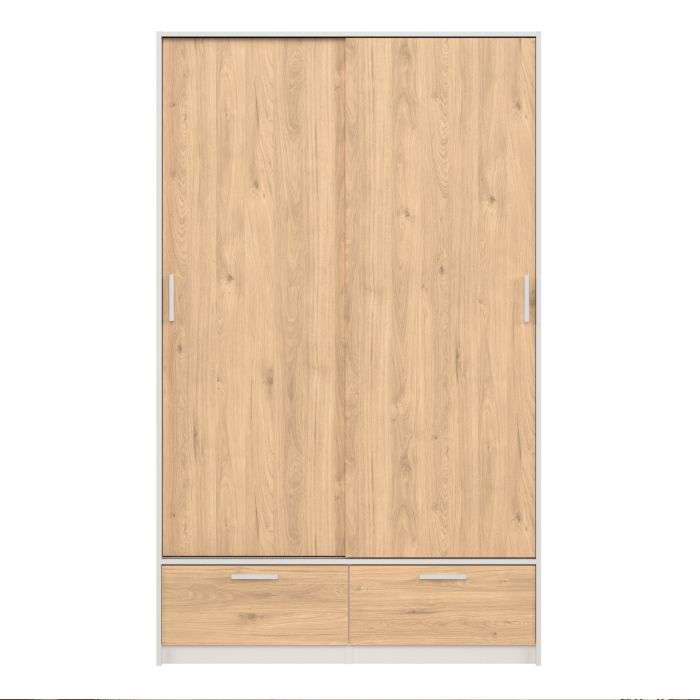 Line Wardrobe with 2 Doors 2 Drawers in White and Jackson Hickory Oak