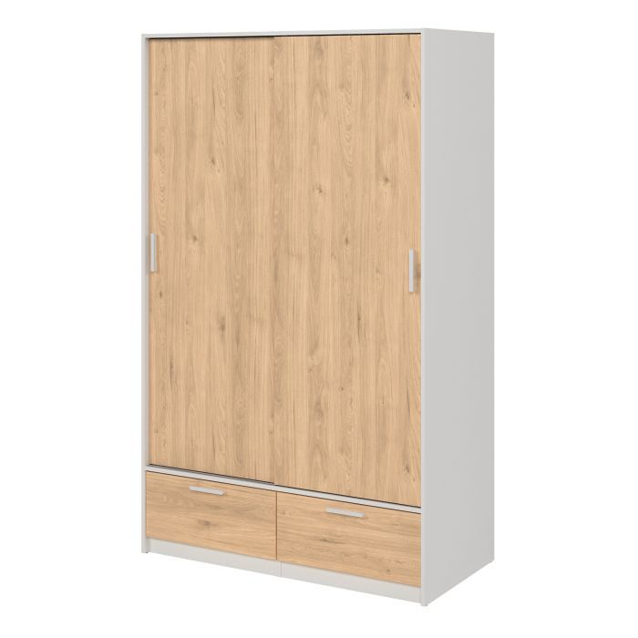 Line Wardrobe with 2 Doors 2 Drawers in White and Jackson Hickory Oak