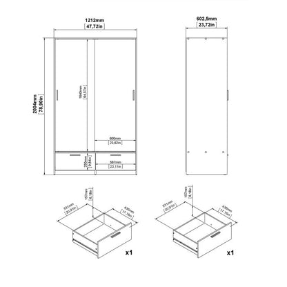 Line Wardrobe with 2 Doors 2 Drawers in White and Jackson Hickory Oak