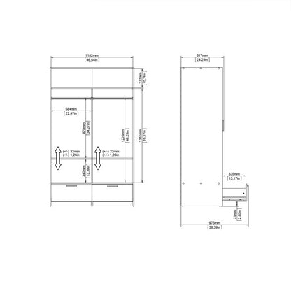 Line Wardrobe with 2 Doors 2 Drawers in Black and Jackson Hickory Oak