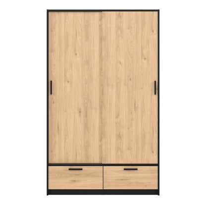 Line Wardrobe with 2 Doors 2 Drawers in Black and Jackson Hickory Oak