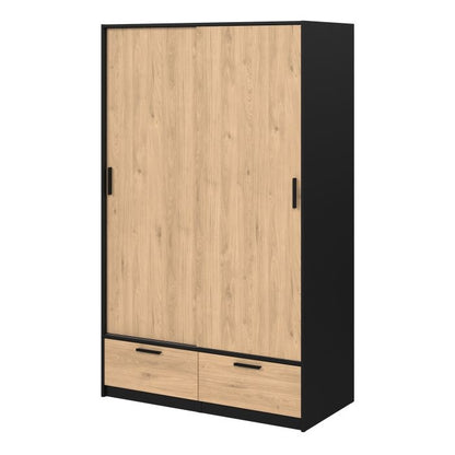 Line Wardrobe with 2 Doors 2 Drawers in Black and Jackson Hickory Oak