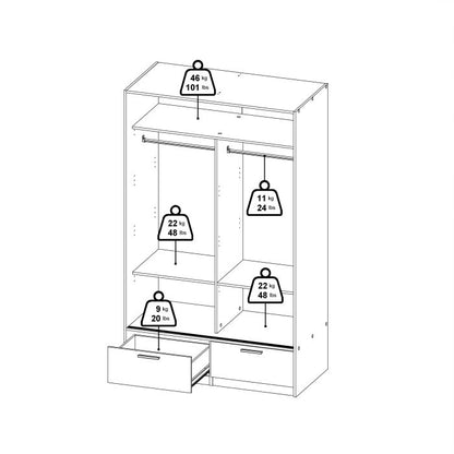 Line Wardrobe with 2 Doors 2 Drawers in White and Concrete