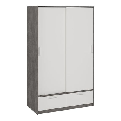 Line Wardrobe with 2 Doors 2 Drawers in White and Concrete