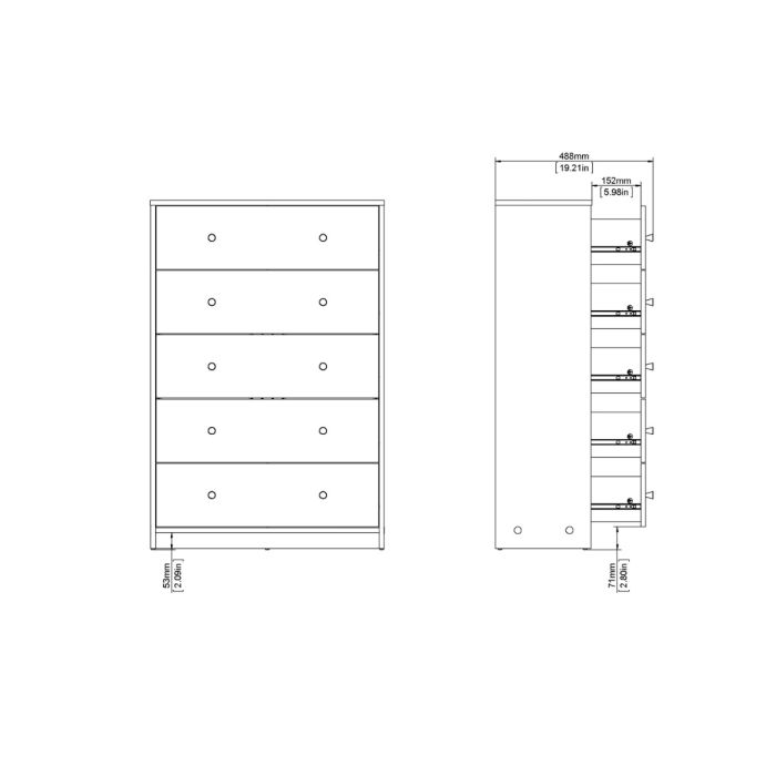 May Chest of 5 Drawers in White