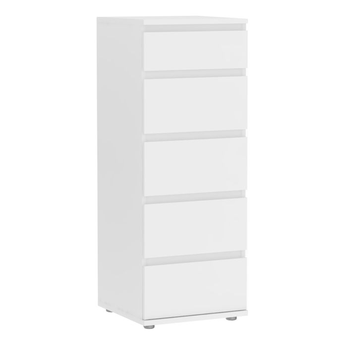 Nova Narrow Chest of 5 Drawers in White