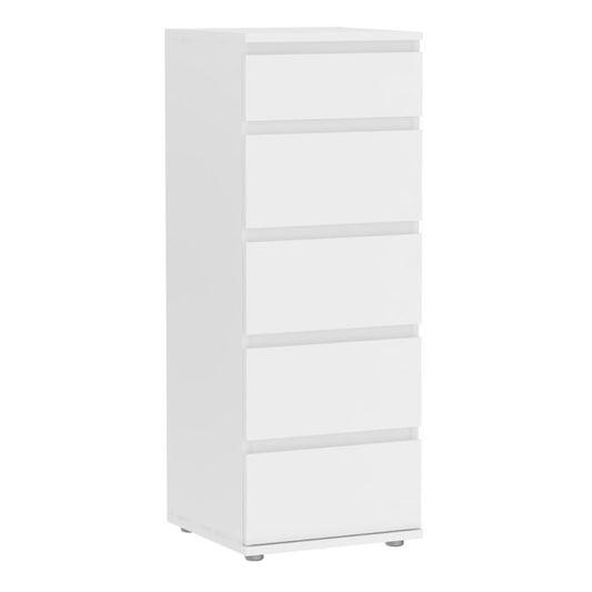 Nova Narrow Chest of 5 Drawers in White