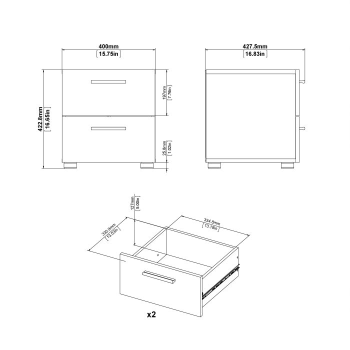 Pepe Bedside 2 Drawers in Walnut