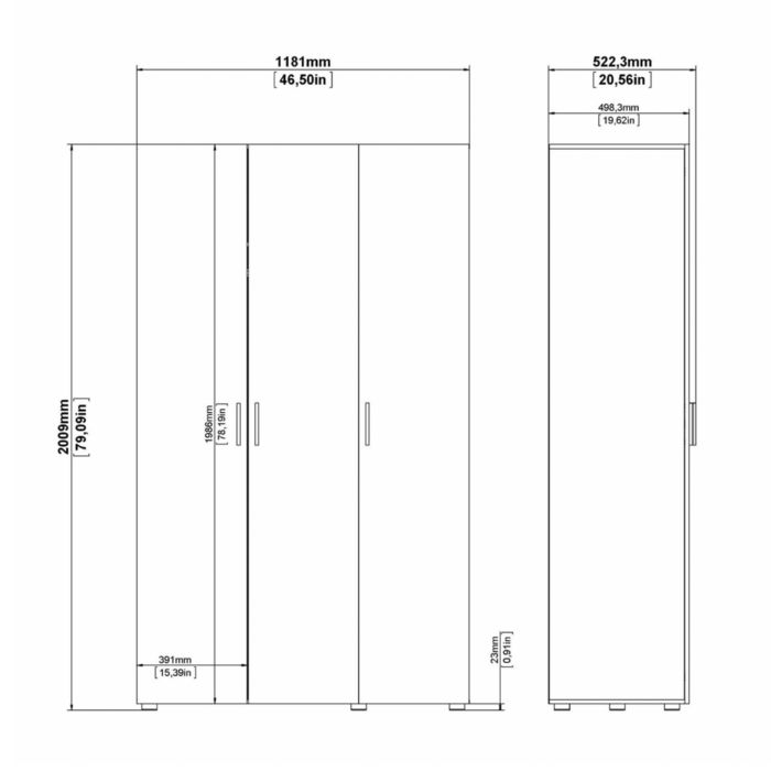 Pepe Wardrobe with 3 Doors in White