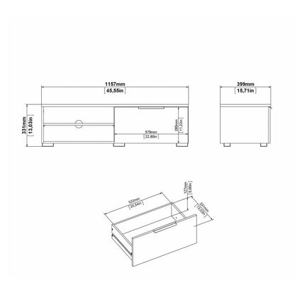 Match TV Unit 1 Drawers 2 Shelf in White High Gloss