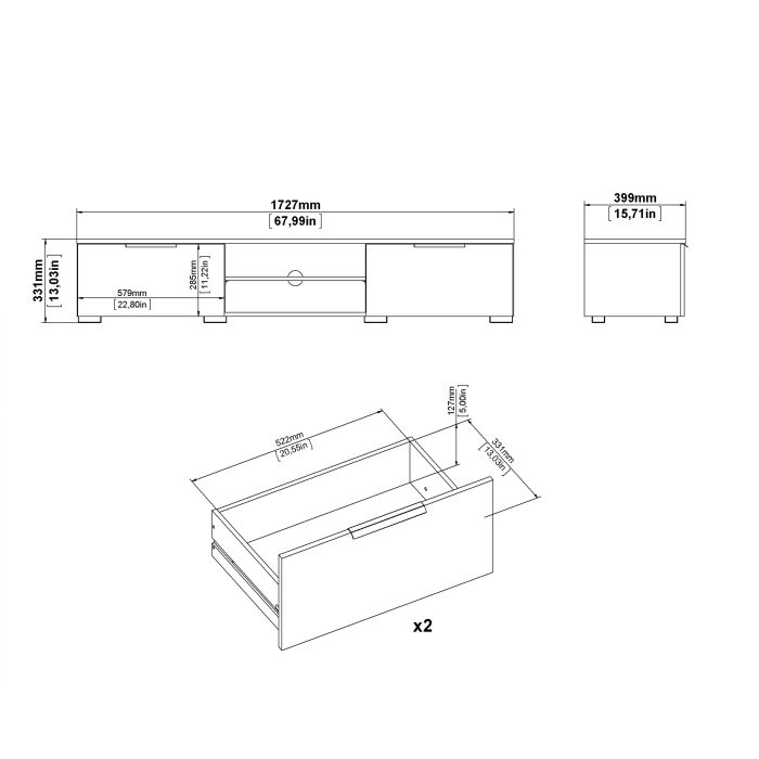 Match TV Unit 2 Drawers 2 Shelf in Truffle Oak