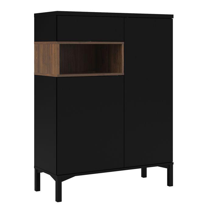 Roomers Sideboard 2 Door 1 Drawer in Black and Walnut