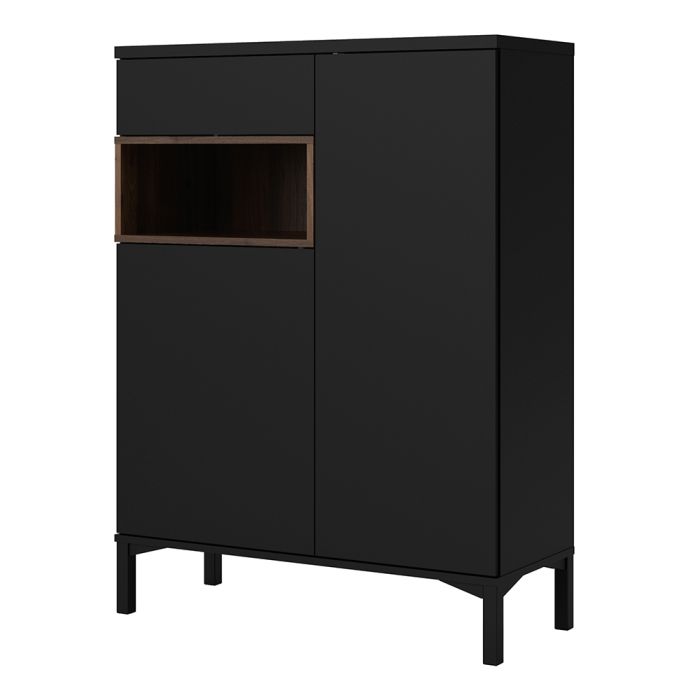 Roomers Sideboard 2 Door 1 Drawer in Black and Walnut