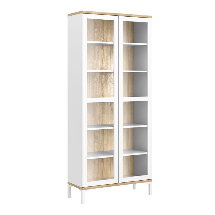 Roomers Display Cabinet Glazed 2 Doors in White and Oak