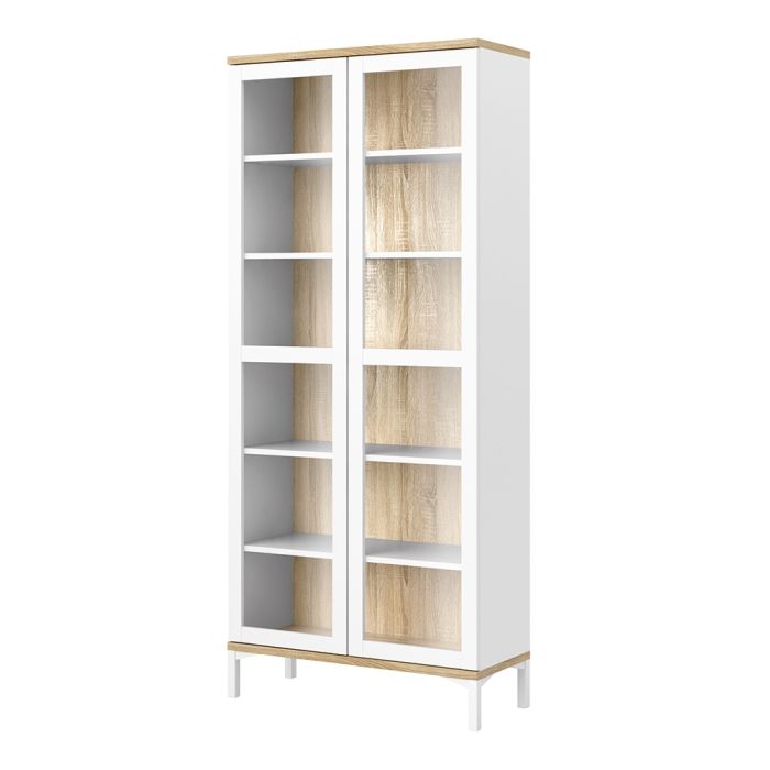 Roomers Display Cabinet Glazed 2 Doors in White and Oak