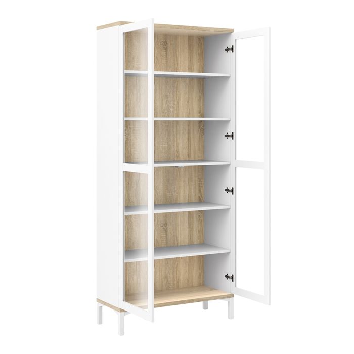 Roomers Display Cabinet Glazed 2 Doors in White and Oak