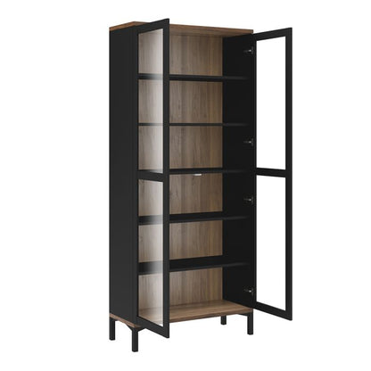 Roomers Display Cabinet Glazed 2 Doors in Black and Walnut