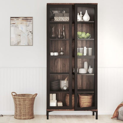 Roomers Display Cabinet Glazed 2 Doors in Black and Walnut