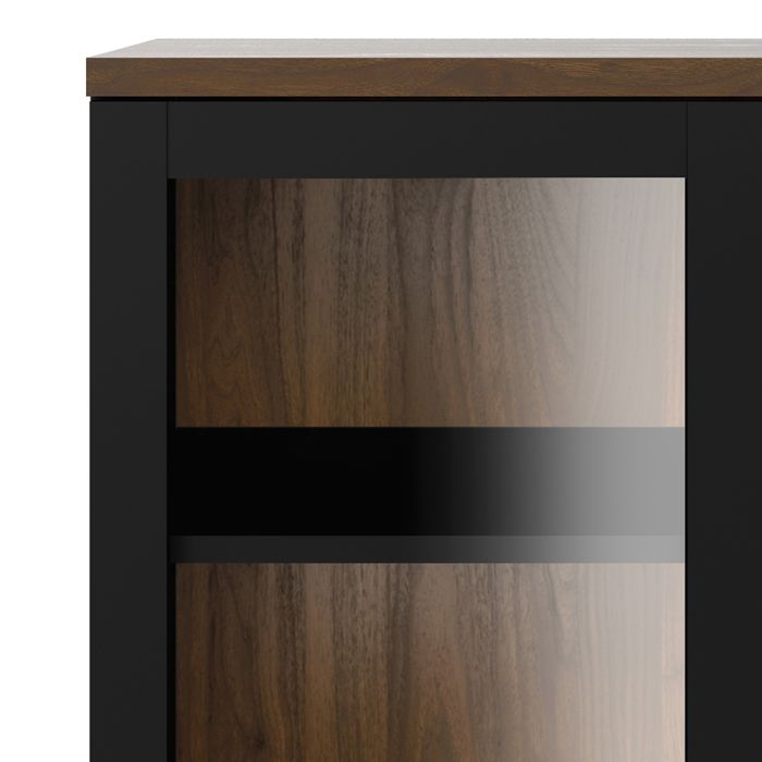 Roomers Display Cabinet Glazed 2 Doors in Black and Walnut