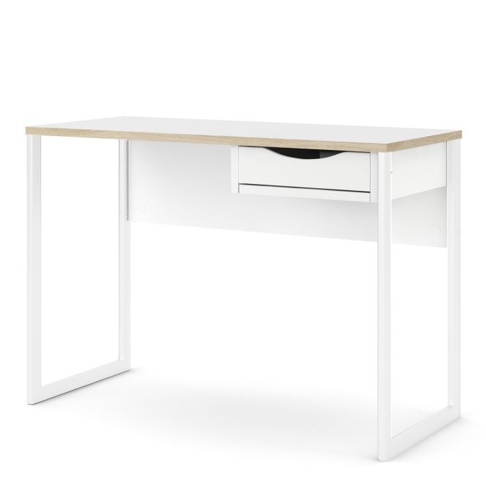 Function Plus Desk 1 Drawer in White with Oak Trim