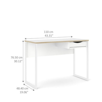 Function Plus Desk 1 Drawer in White with Oak Trim